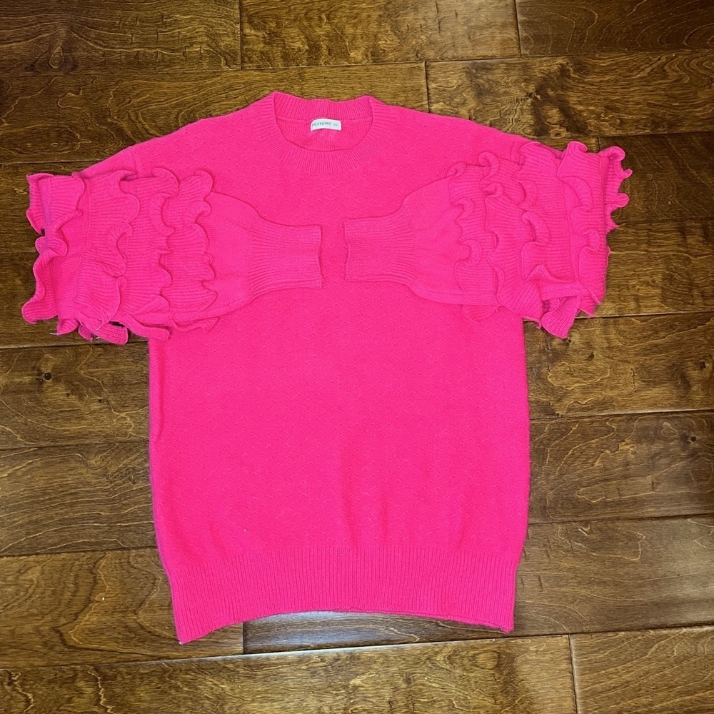 AndTheWhy Pink Ruffle Sleeve Sweater Size S/M